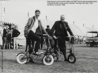 wilf and hilda corum showing off bootie bikes at york rally 1965