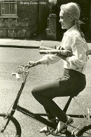 period photo of shirley eaton on small wheeler