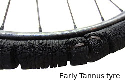 close up of remains of an early tannus tyre